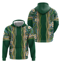 Hawaiian Art Flower Tribal with Lei Hoodie Palaka Pattern Green Color LT03 - Polynesian Pride