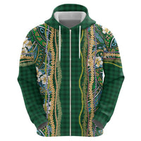 Hawaiian Art Flower Tribal with Lei Hoodie Palaka Pattern Green Color LT03 - Polynesian Pride