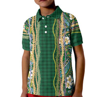 Hawaiian Art Flower Tribal with Lei Kid Polo Shirt Palaka Pattern Green Color - Polynesian Pride
