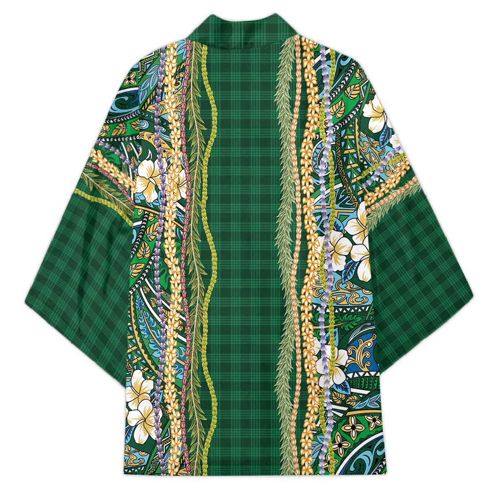 Hawaiian Art Flower Tribal with Lei Kimono Palaka Pattern Green Color LT03 - Polynesian Pride