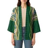 Hawaiian Art Flower Tribal with Lei Kimono Palaka Pattern Green Color LT03 - Polynesian Pride