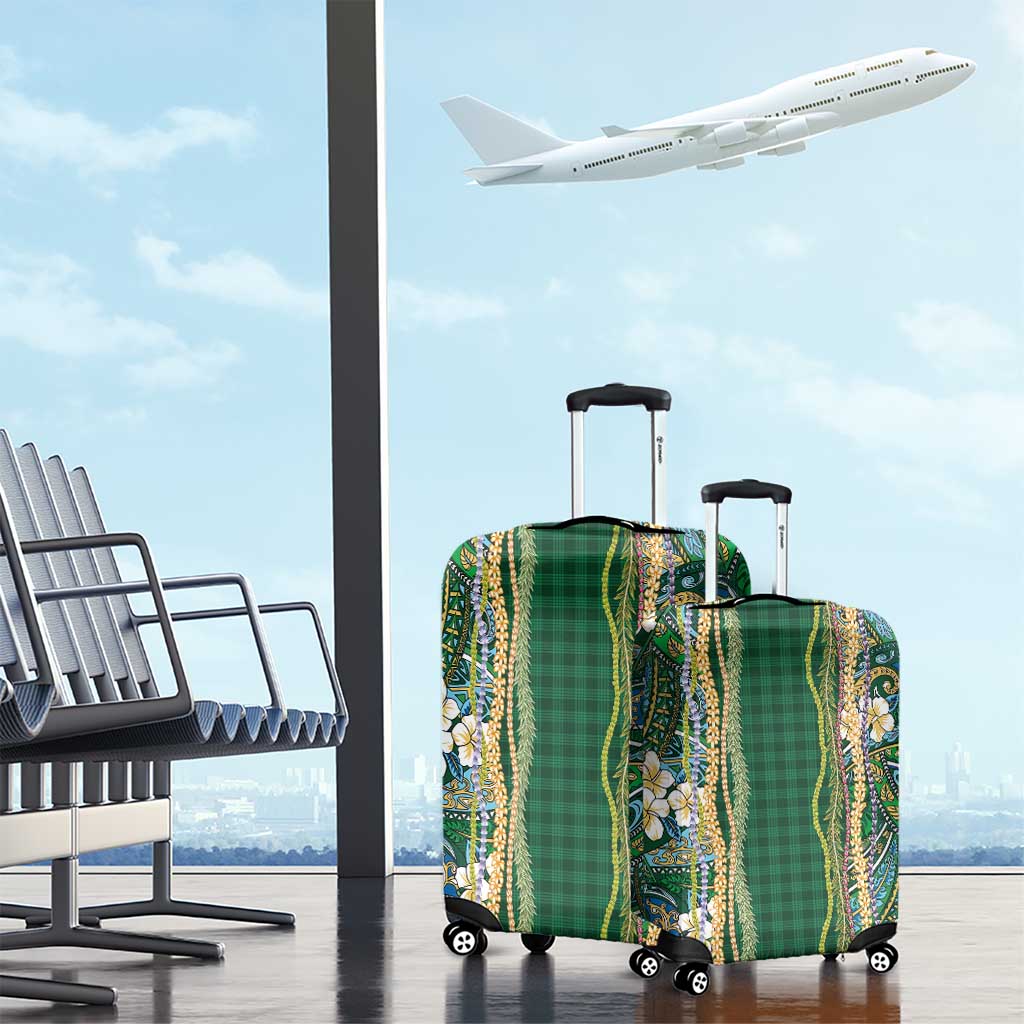 Hawaiian Art Flower Tribal with Lei Luggage Cover Palaka Pattern Green Color LT03 - Polynesian Pride