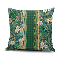 Hawaiian Art Flower Tribal with Lei Pillow Cover Palaka Pattern Green Color LT03 Green - Polynesian Pride