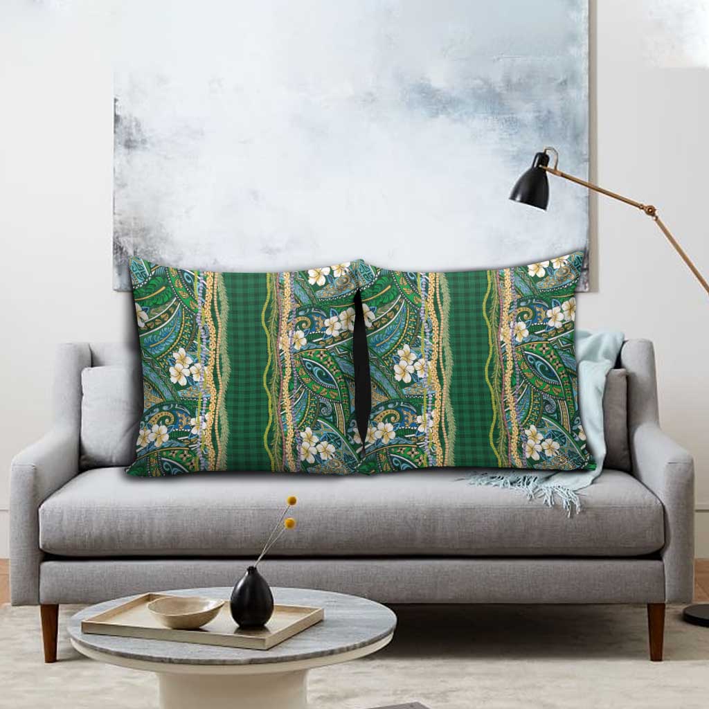 Hawaiian Art Flower Tribal with Lei Pillow Cover Palaka Pattern Green Color LT03 - Polynesian Pride