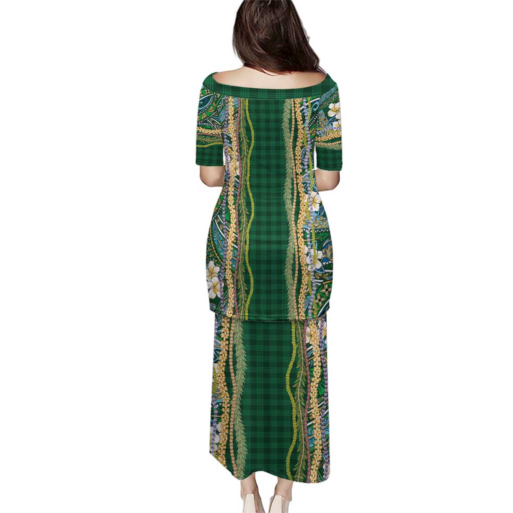 Hawaiian Art Flower Tribal with Lei Puletasi Palaka Pattern Green Color LT03 - Polynesian Pride