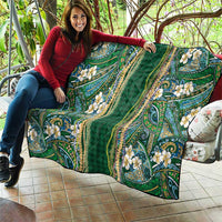 Hawaiian Art Flower Tribal with Lei Quilt Palaka Pattern Green Color - Polynesian Pride