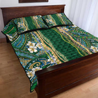 Hawaiian Art Flower Tribal with Lei Quilt Bed Set Palaka Pattern Green Color LT03 - Polynesian Pride