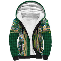 Hawaiian Art Flower Tribal with Lei Sherpa Hoodie Palaka Pattern Green Color LT03 Unisex Green - Polynesian Pride