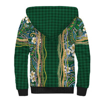 Hawaiian Art Flower Tribal with Lei Sherpa Hoodie Palaka Pattern Green Color LT03 - Polynesian Pride