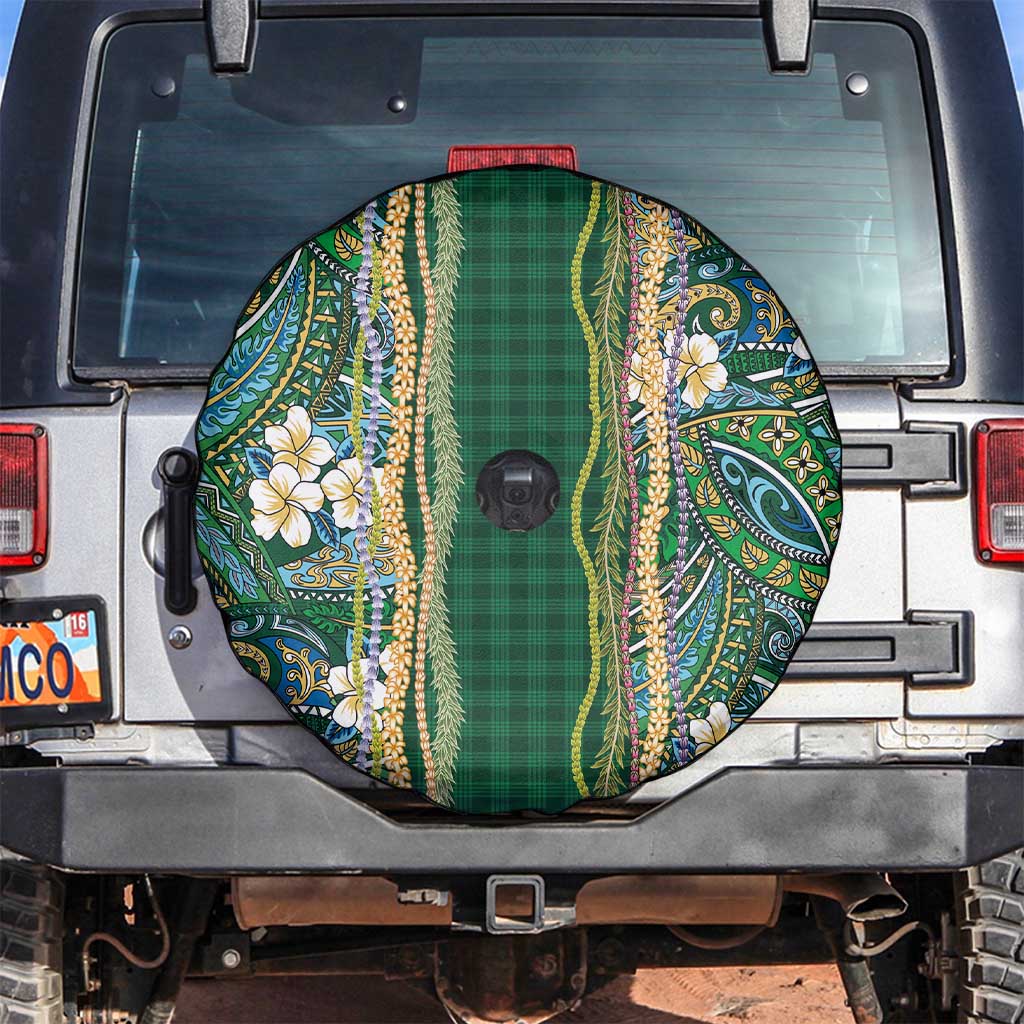Hawaiian Art Flower Tribal with Lei Spare Tire Cover Palaka Pattern Green Color LT03 Green - Polynesian Pride