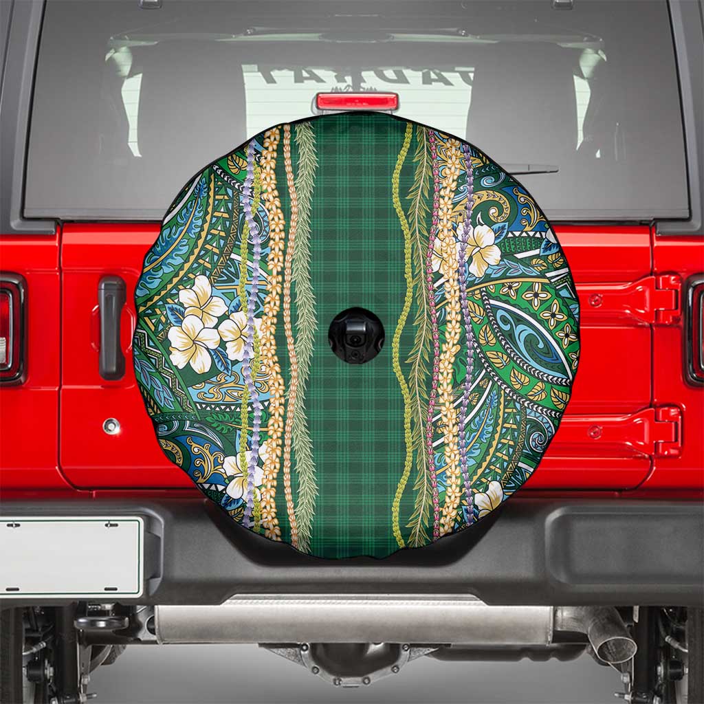 Hawaiian Art Flower Tribal with Lei Spare Tire Cover Palaka Pattern Green Color LT03 - Polynesian Pride