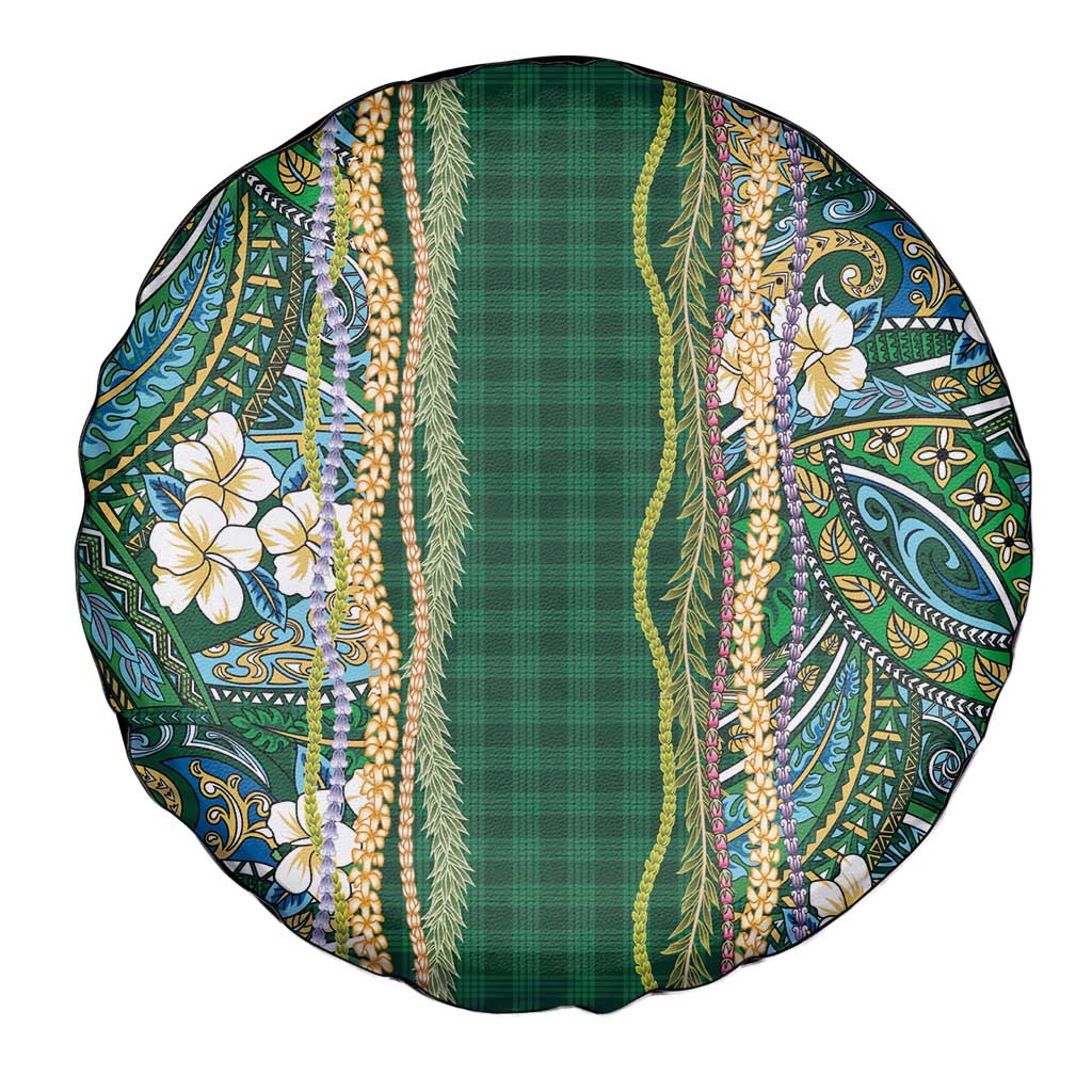 Hawaiian Art Flower Tribal with Lei Spare Tire Cover Palaka Pattern Green Color LT03 - Polynesian Pride