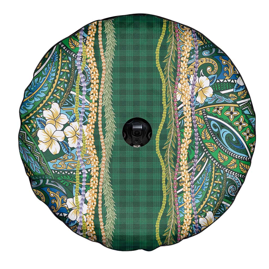 Hawaiian Art Flower Tribal with Lei Spare Tire Cover Palaka Pattern Green Color LT03 - Polynesian Pride