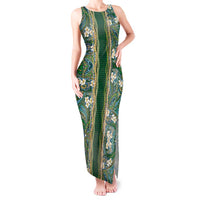 Hawaiian Art Flower Tribal with Lei Tank Maxi Dress Palaka Pattern Green Color LT03 Women Green - Polynesian Pride