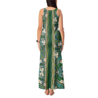 Hawaiian Art Flower Tribal with Lei Tank Maxi Dress Palaka Pattern Green Color LT03 - Polynesian Pride