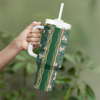 Hawaiian Art Flower Tribal with Lei Tumbler With Handle Palaka Pattern Green Color LT03 - Polynesian Pride