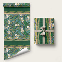 Hawaiian Art Flower Tribal with Lei Wrapping Paper Palaka Pattern Green Color LT03 58" × 23" Green - Polynesian Pride