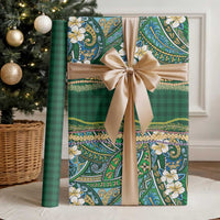 Hawaiian Art Flower Tribal with Lei Wrapping Paper Palaka Pattern Green Color LT03 - Polynesian Pride