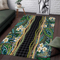 Hawaiian Art Flower Tribal with Lei Area Rug Palaka Pattern Black Color LT03 Black - Polynesian Pride