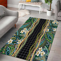 Hawaiian Art Flower Tribal with Lei Area Rug Palaka Pattern Black Color LT03 - Polynesian Pride