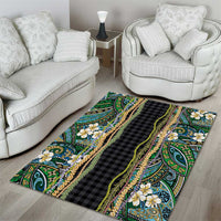 Hawaiian Art Flower Tribal with Lei Area Rug Palaka Pattern Black Color LT03 - Polynesian Pride
