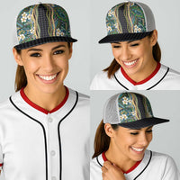 Hawaiian Art Flower Tribal with Lei Baseball Net Cap Palaka Pattern Black Color - Polynesian Pride