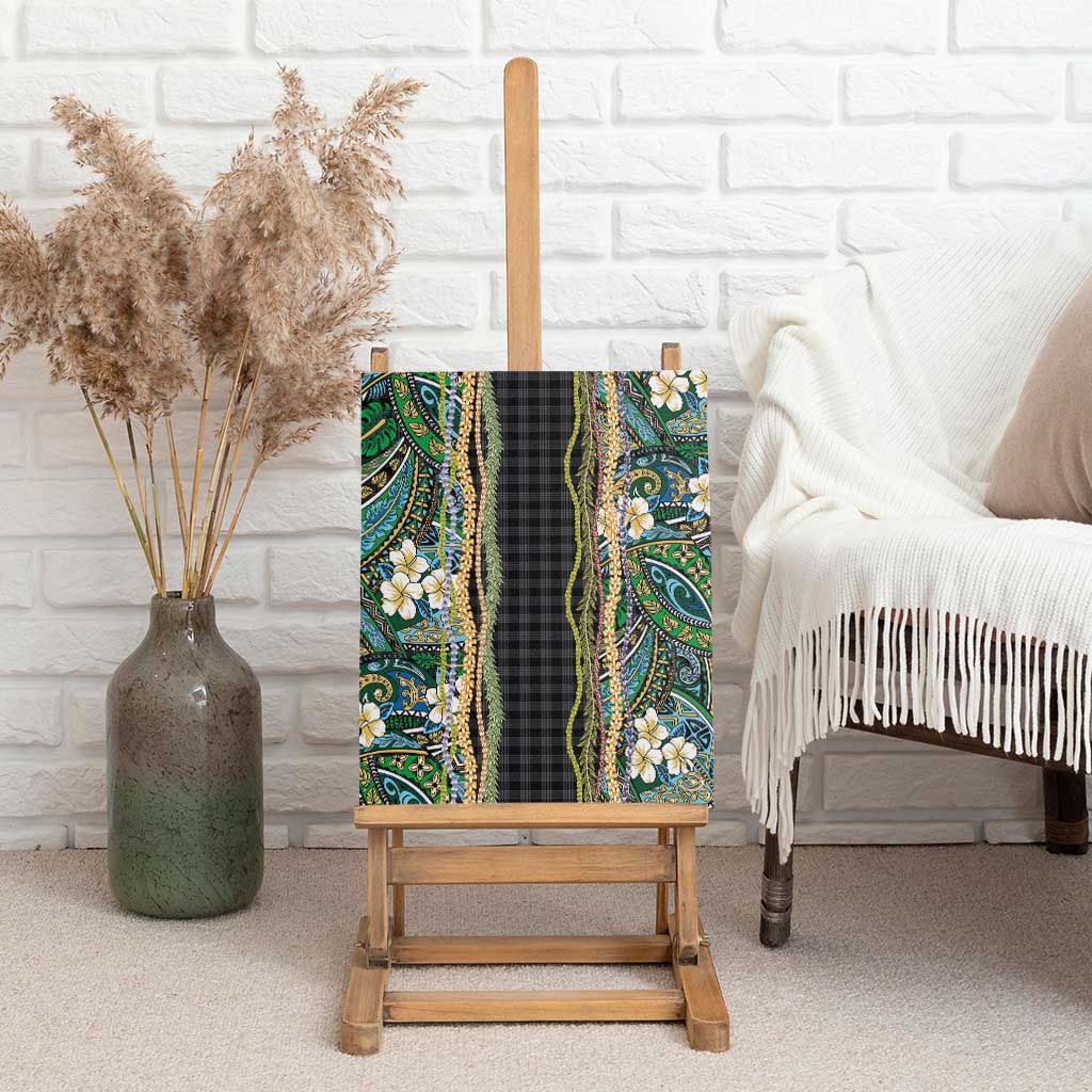 Hawaiian Art Flower Tribal with Lei Canvas Wall Art Palaka Pattern Black Color - Polynesian Pride