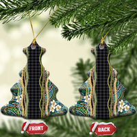 Hawaiian Art Flower Tribal with Lei Ceramic Ornament Palaka Pattern Black Color - Polynesian Pride