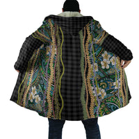 Hawaiian Art Flower Tribal with Lei Cloak Palaka Pattern Black Color - Polynesian Pride
