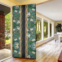 Hawaiian Art Flower Tribal with Lei Door Cover Palaka Pattern Black Color - Polynesian Pride