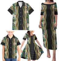 Hawaiian Art Flower Tribal with Lei Family Matching Puletasi and Hawaiian Shirt Palaka Pattern Black Color - Polynesian Pride