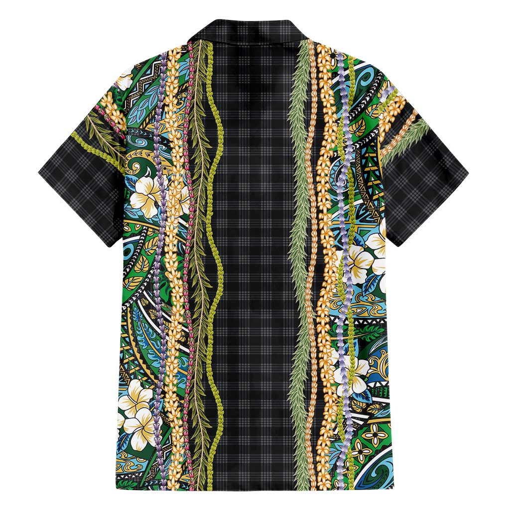 Hawaiian Art Flower Tribal with Lei Family Matching Summer Maxi Dress and Hawaiian Shirt Palaka Pattern Black Color - Polynesian Pride