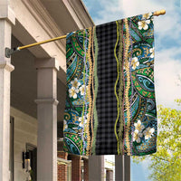 Hawaiian Art Flower Tribal with Lei Garden Flag Palaka Pattern Black Color LT03 House Flag Black - Polynesian Pride