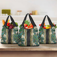 Hawaiian Art Flower Tribal with Lei Grocery Bag Palaka Pattern Black Color LT03 3-pack One Size Black - Polynesian Pride