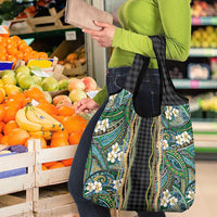 Hawaiian Art Flower Tribal with Lei Grocery Bag Palaka Pattern Black Color LT03 - Polynesian Pride