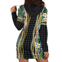 Hawaiian Art Flower Tribal with Lei Hoodie Dress Palaka Pattern Black Color LT03 - Polynesian Pride