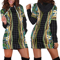 Hawaiian Art Flower Tribal with Lei Hoodie Dress Palaka Pattern Black Color LT03 - Polynesian Pride