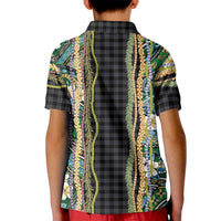 Hawaiian Art Flower Tribal with Lei Kid Polo Shirt Palaka Pattern Black Color - Polynesian Pride