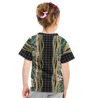 Hawaiian Art Flower Tribal with Lei Kid T Shirt Palaka Pattern Black Color - Polynesian Pride