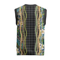 Hawaiian Art Flower Tribal with Lei Christmas Knitted V-Neck Vest Palaka Pattern Black Color LT03 - Polynesian Pride