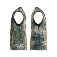 Hawaiian Art Flower Tribal with Lei Christmas Knitted V-Neck Vest Palaka Pattern Black Color LT03 - Polynesian Pride