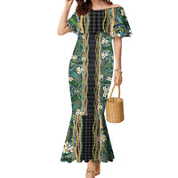Hawaiian Art Flower Tribal with Lei Mermaid Dress Palaka Pattern Black Color LT03 Women Black - Polynesian Pride