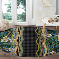 Hawaiian Art Flower Tribal with Lei Round Carpet Palaka Pattern Black Color LT03 - Polynesian Pride