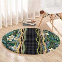 Hawaiian Art Flower Tribal with Lei Round Carpet Palaka Pattern Black Color LT03 - Polynesian Pride