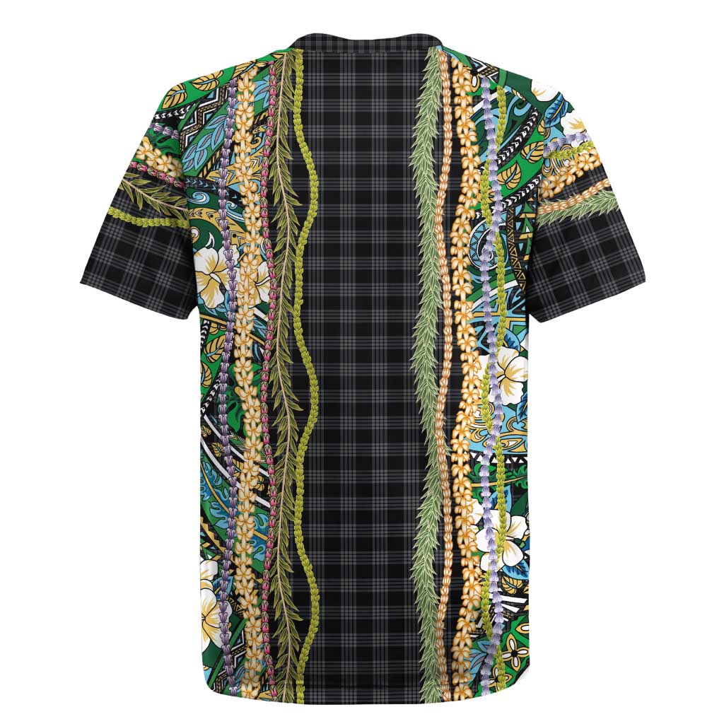 Hawaiian Art Flower Tribal with Lei Rugby Jersey Palaka Pattern Black Color - Polynesian Pride