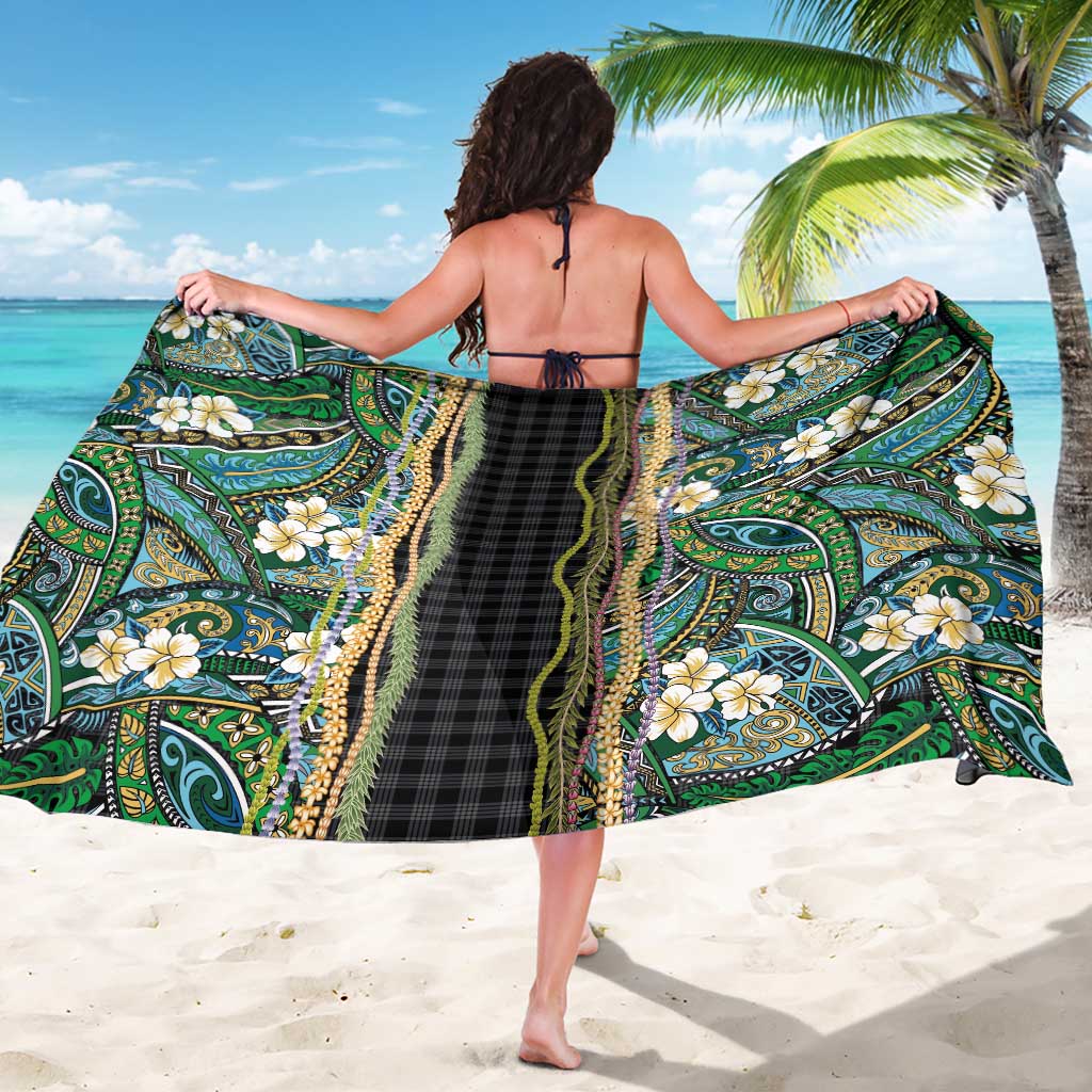 Hawaiian Art Flower Tribal with Lei Sarong Palaka Pattern Black Color LT03 - Polynesian Pride