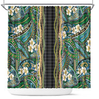 Hawaiian Art Flower Tribal with Lei Shower Curtain Palaka Pattern Black Color LT03 Black - Polynesian Pride