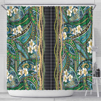 Hawaiian Art Flower Tribal with Lei Shower Curtain Palaka Pattern Black Color LT03 - Polynesian Pride