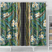 Hawaiian Art Flower Tribal with Lei Shower Curtain Palaka Pattern Black Color LT03 - Polynesian Pride