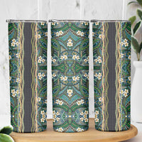 Hawaiian Art Flower Tribal with Lei Skinny Tumbler Palaka Pattern Black Color - Polynesian Pride